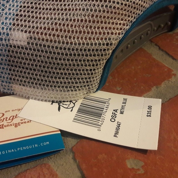 Penguin Palm trees Poolside Graphic Baseball Cap Mesh Trucker Blue Hat Pool NEW - Picture 7 of 12